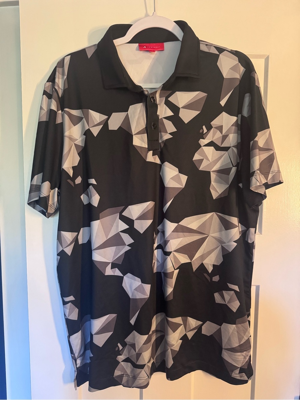 Redvanly Men’s L Geometric Floral Performance Golf Polo Black Gray 🔥